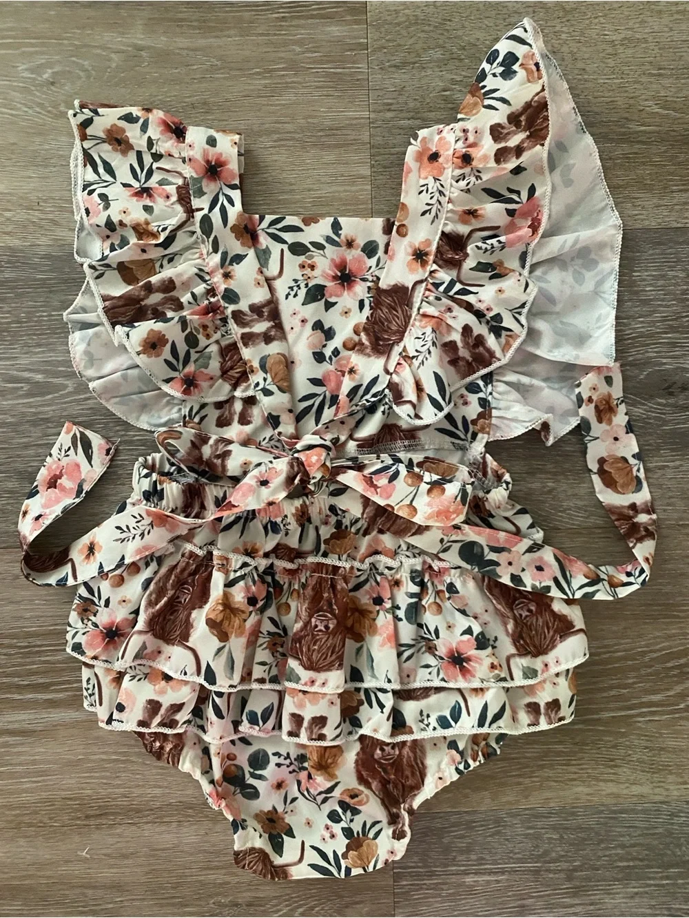 Floral & Highland Cow Ruffle Baby Romper